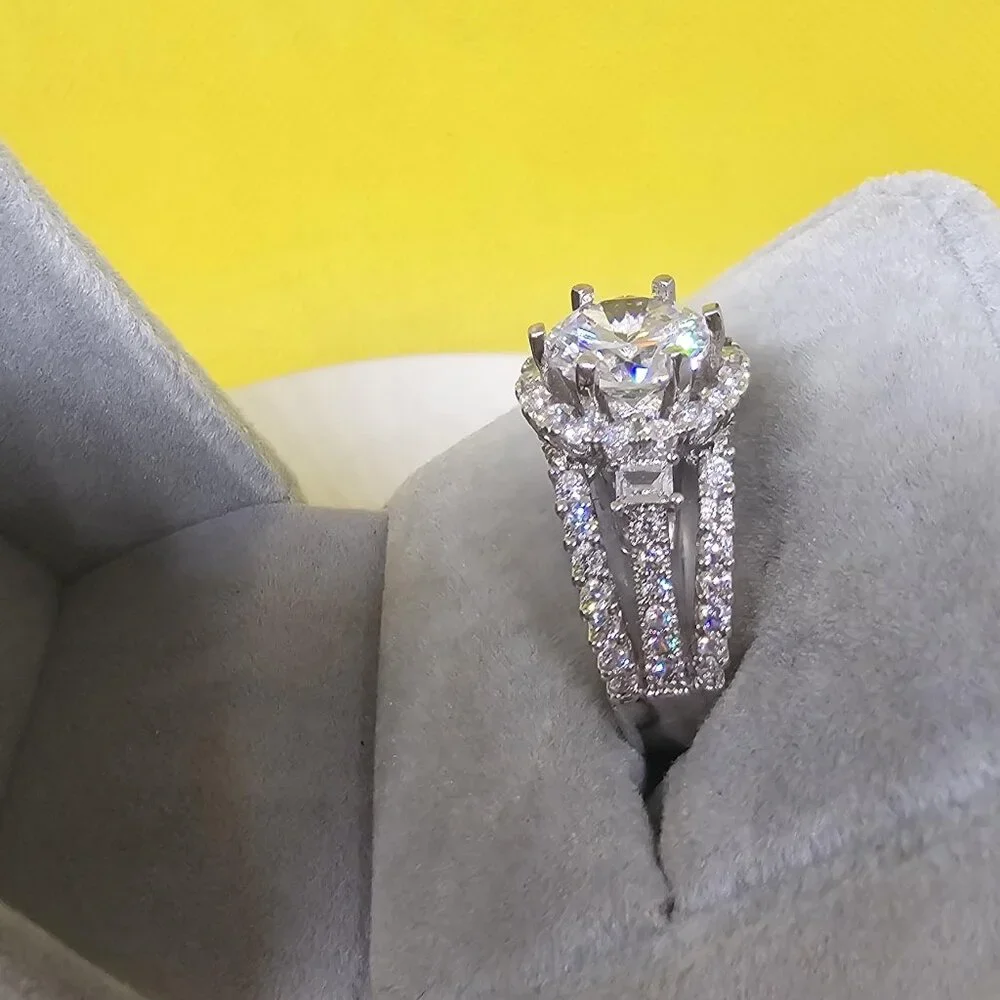 Exquisite 3CT Micro Pave Statement Ring • 18K White Gold EP • Brilliant Sparkle